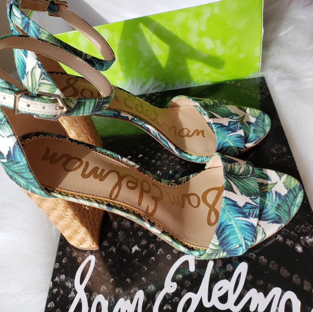 NWT/BOX Sam Edelman Yaro Palm Strappy Heels (8.5) - Picture 5 of 8